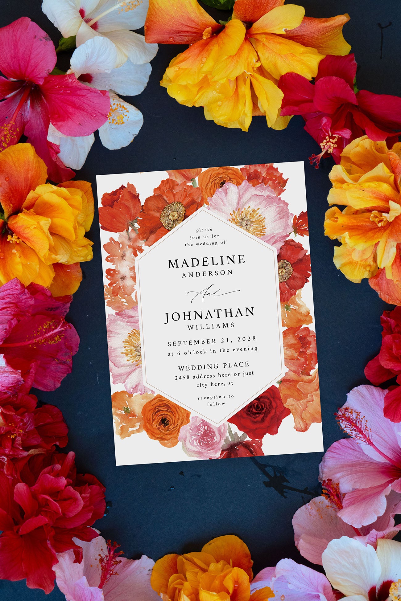 Orange Floral - Wedding Invitation