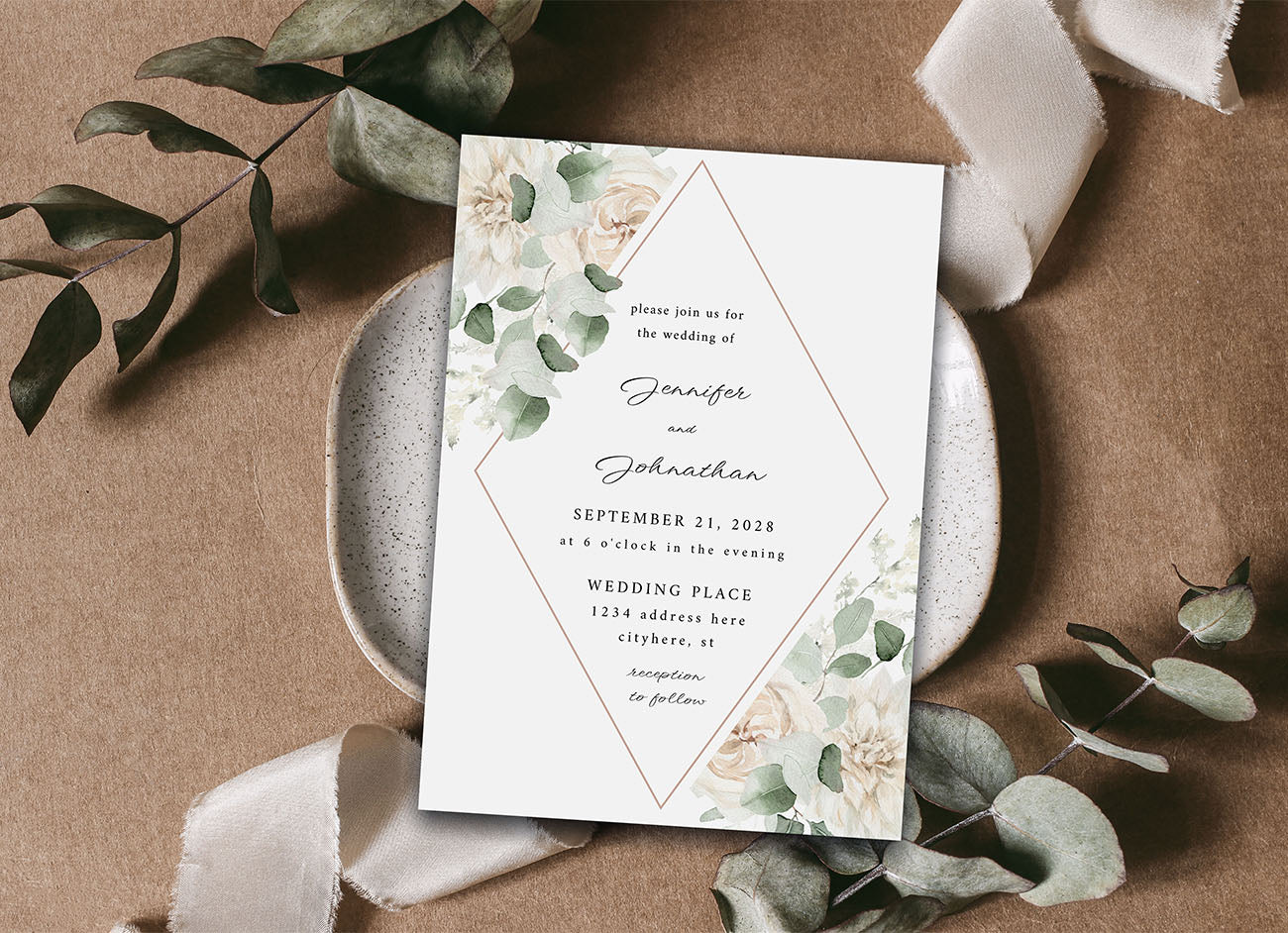 White Floral & Eucalyptus - Wedding Invitation