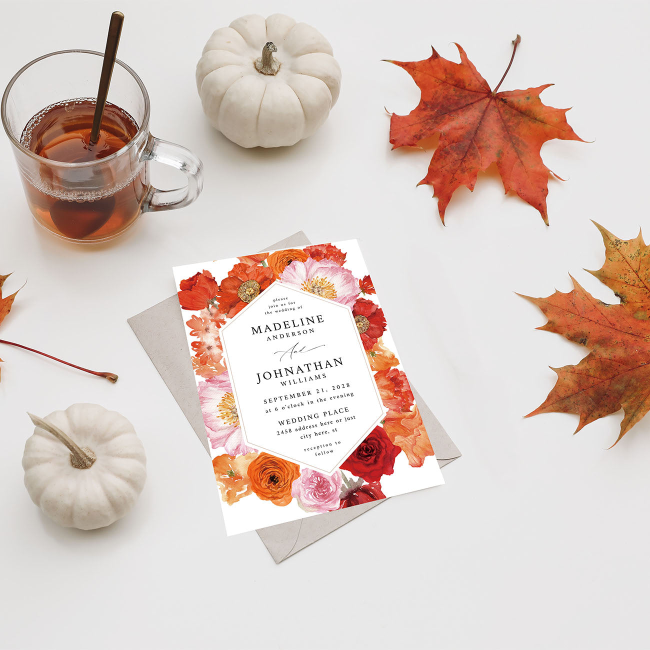 Orange Floral - Wedding Invitation