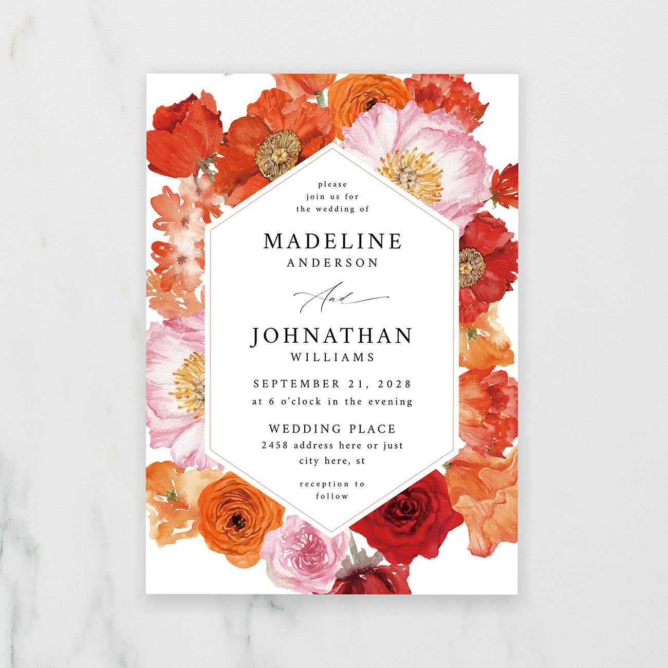 Orange Floral - Wedding Invitation