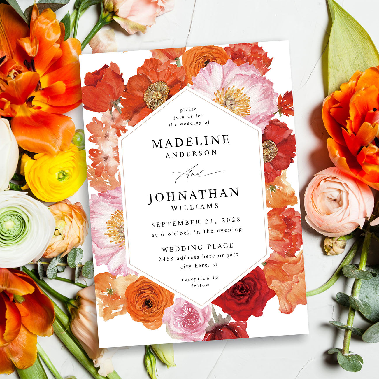 Orange Floral - Wedding Invitation