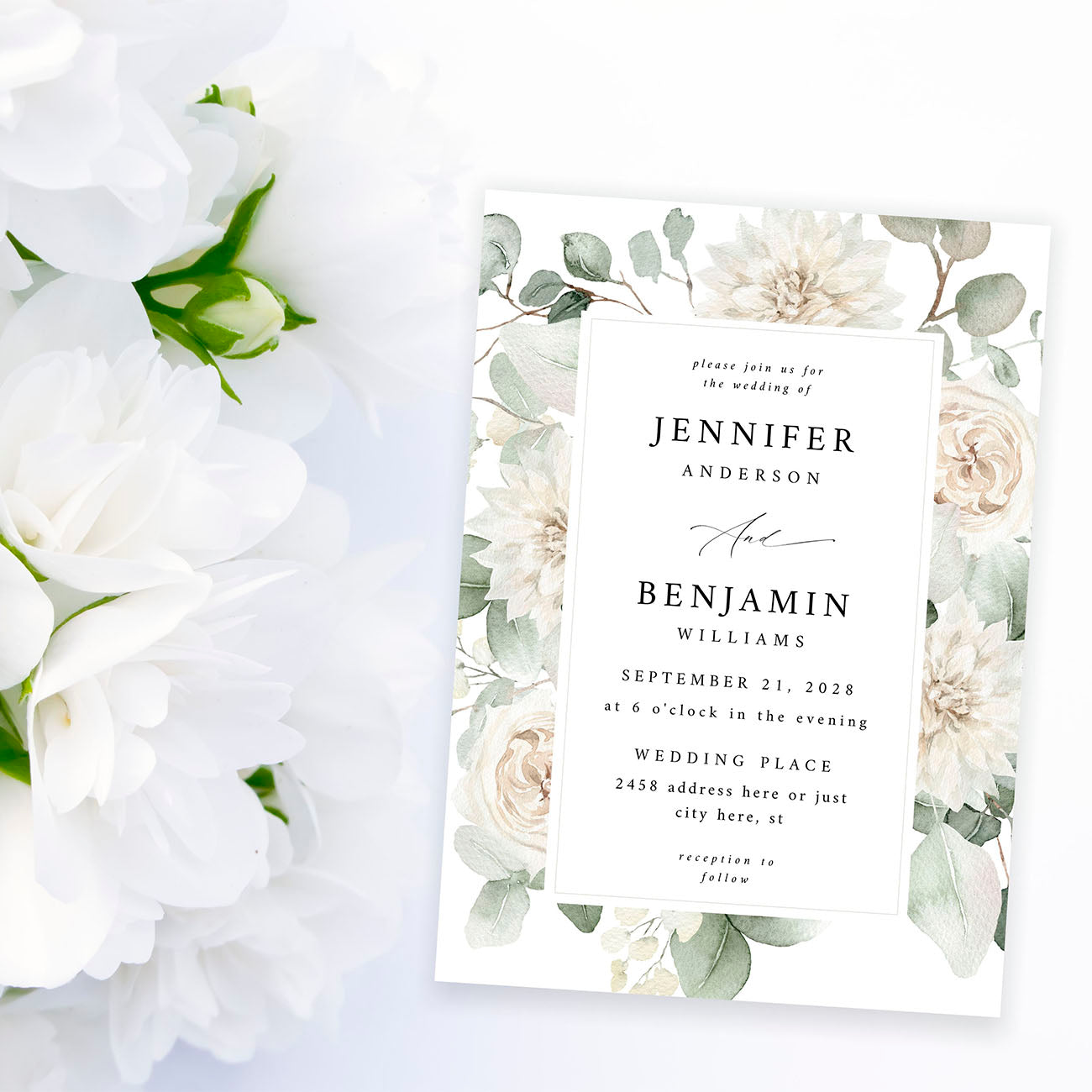 White Floral - Wedding Invitation