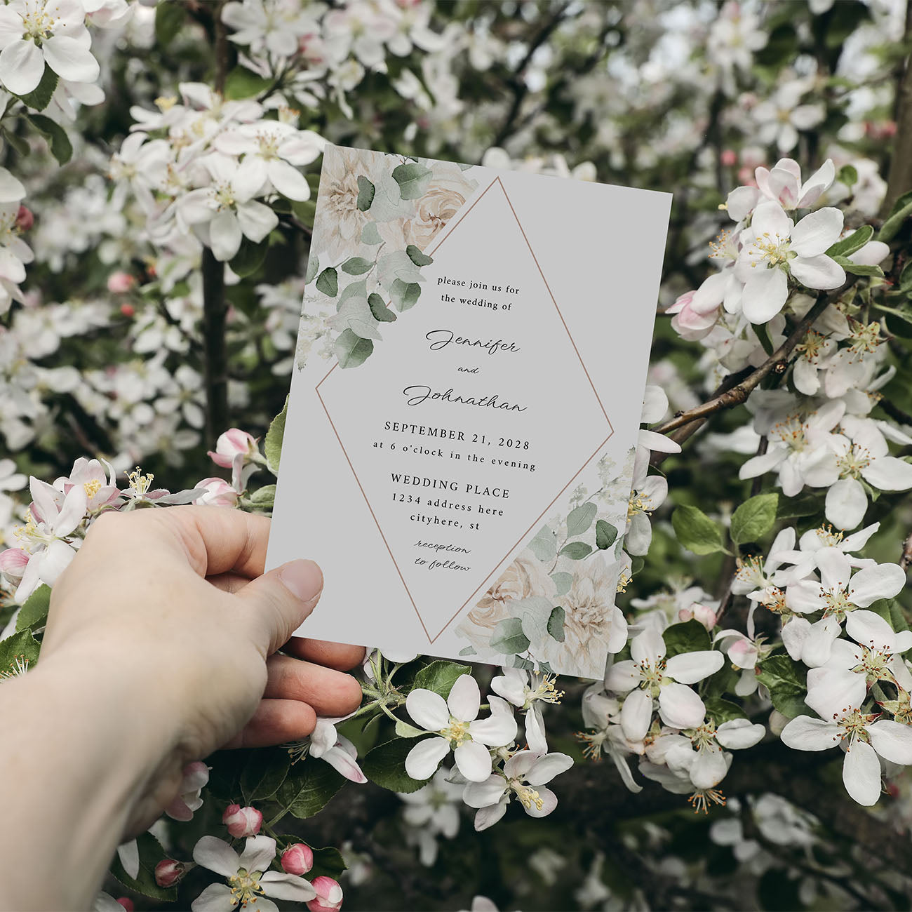 White Floral & Eucalyptus - Wedding Invitation