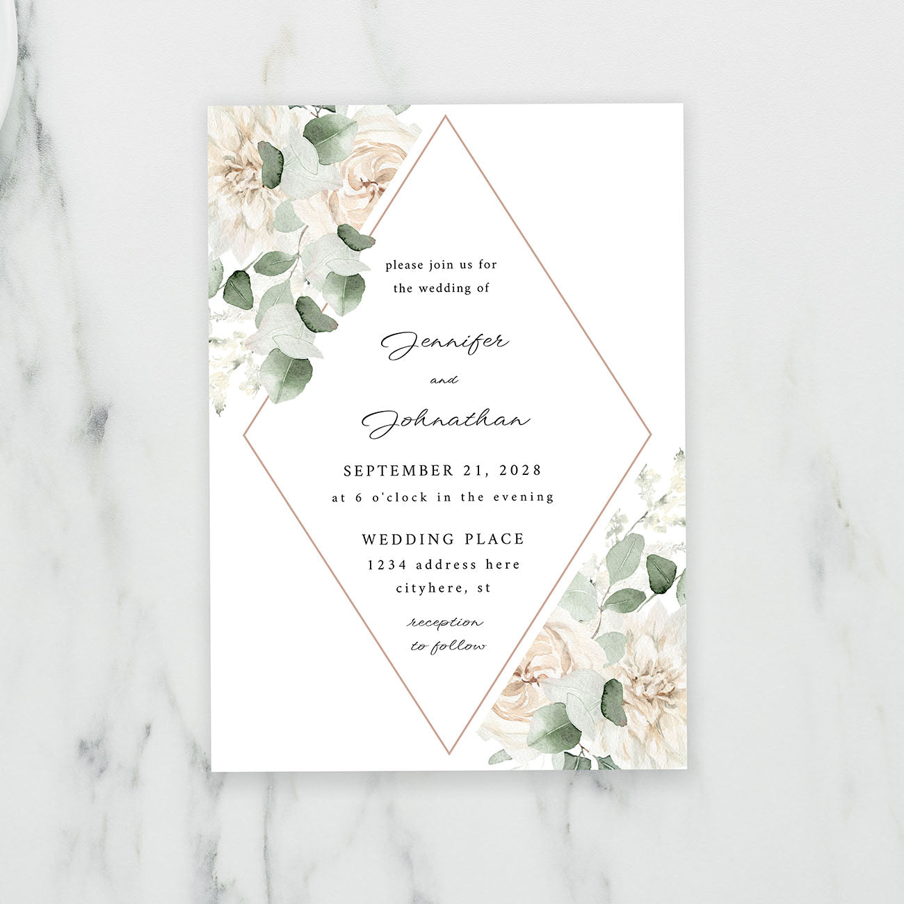 White Floral & Eucalyptus - Wedding Invitation