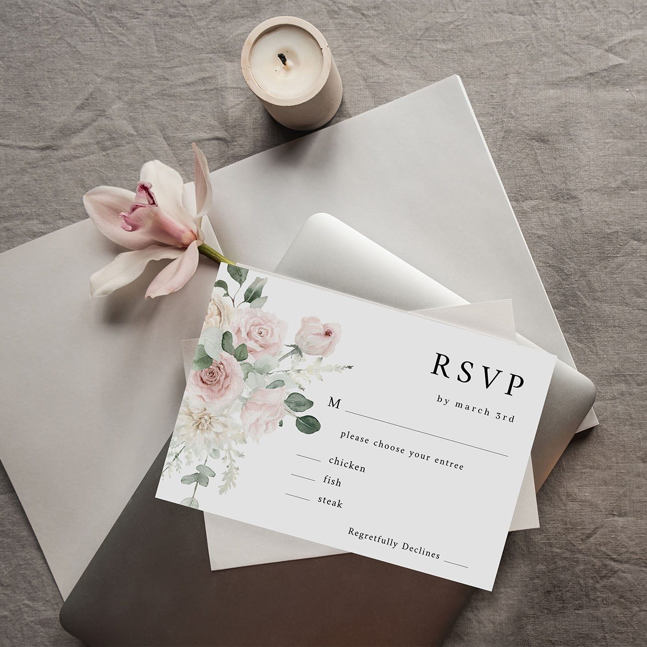 Blush & Light Pink Floral - RSVP with meal