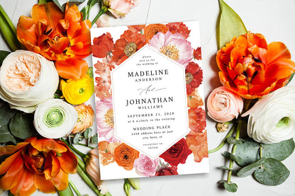 Orange Floral - Wedding Invitation