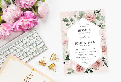 Blush & Light Pink Floral - Pink - Wedding Invitation