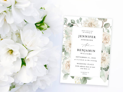 White  Floral - Wedding Invitation