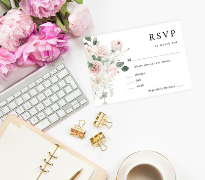 Blush & Light Pink Floral  - RSVP with meal