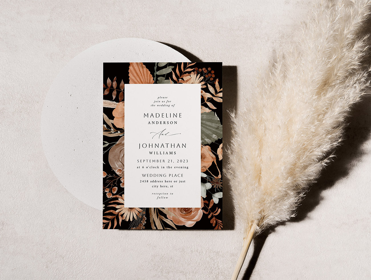 Boho Fall Black - Wedding Invitation