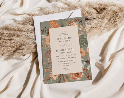 Boho Fall Green - Wedding Invitation