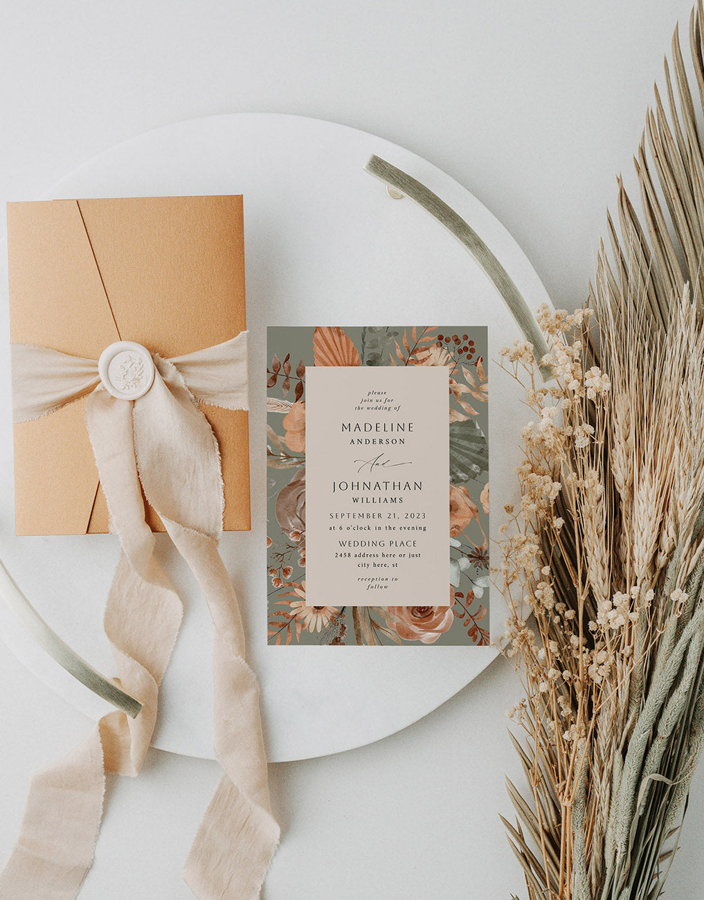 Boho Fall Green - Wedding Invitation