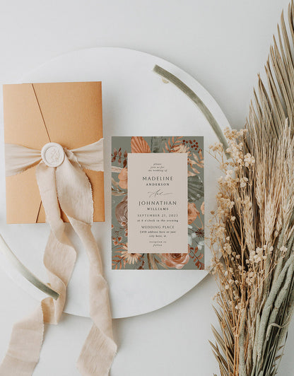 Boho Fall Green - Wedding Invitation