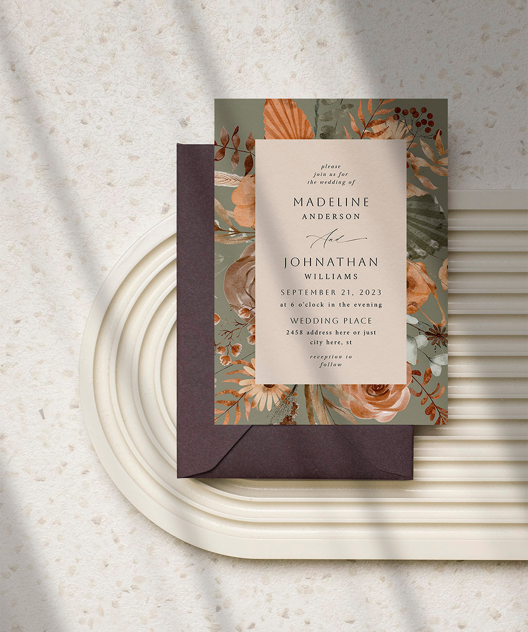 Boho Fall Green - Wedding Invitation