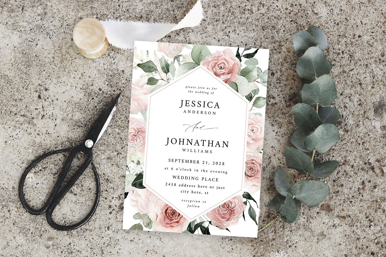 Blush & Light Pink Floral - Wedding Invitation