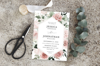 Blush & Light Pink Floral - Wedding Invitation