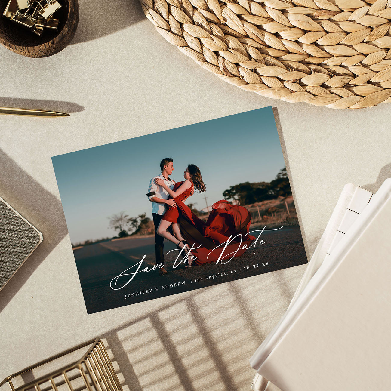 S Elegant Script H Photo Save the Date