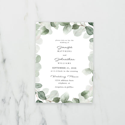 Eucalyptus White Bkg - Wedding Invitation