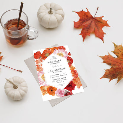 Orange Floral - Wedding Invitation