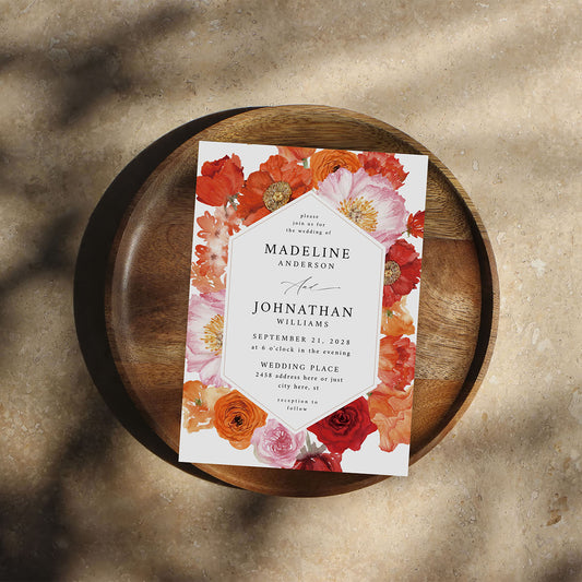 Orange Floral - Wedding Invitation