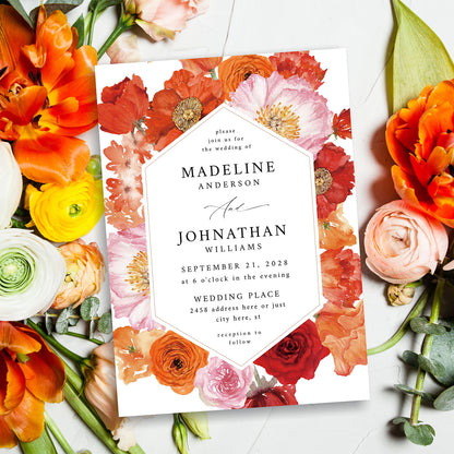 Orange Floral - Wedding Invitation