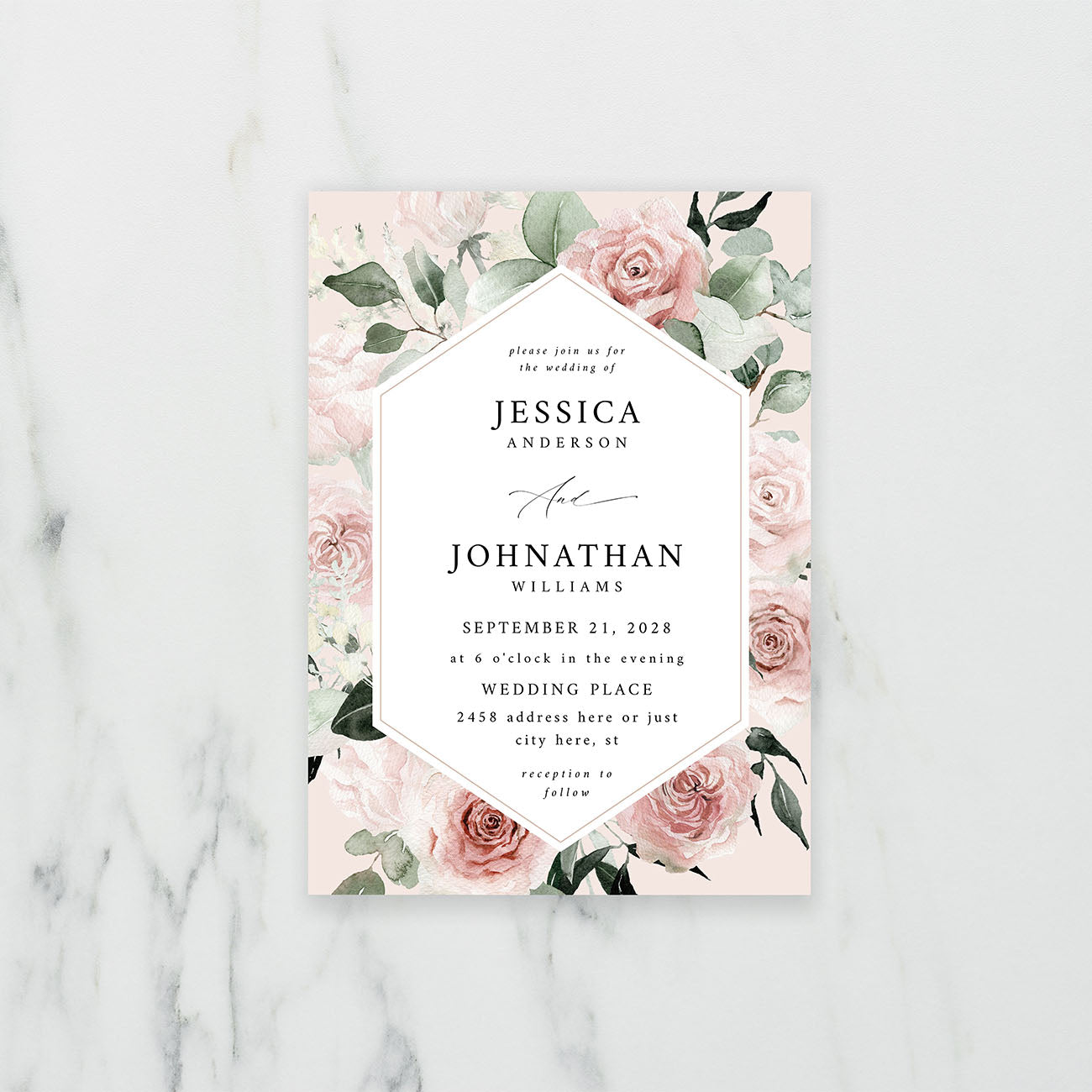Blush & Light Pink Floral - Pink - Wedding Invitation