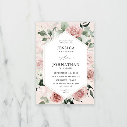 Blush & Light Pink Floral - Pink - Wedding Invitation