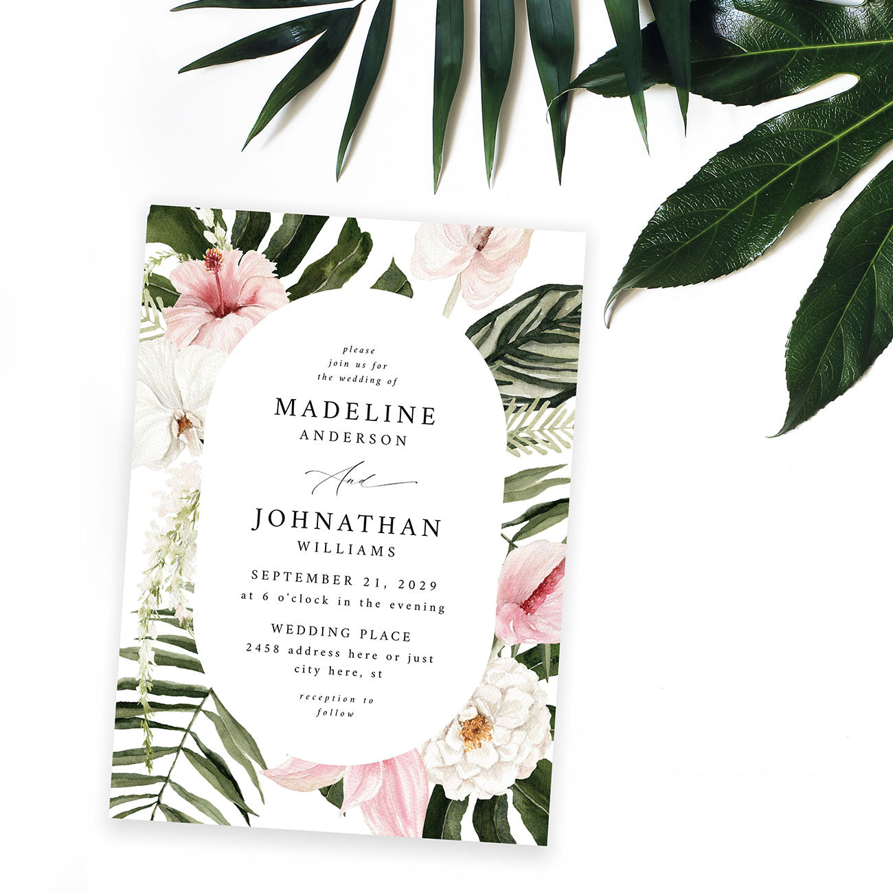 Tropical Floral Oval - Wedding Invitation 2