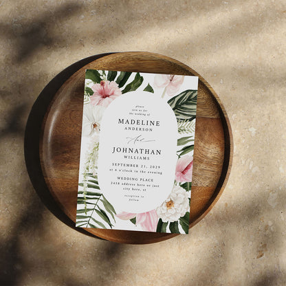 Tropical Floral Oval - Wedding Invitation 2