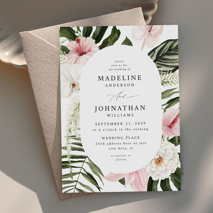 Tropical Floral Oval - Wedding Invitation 2