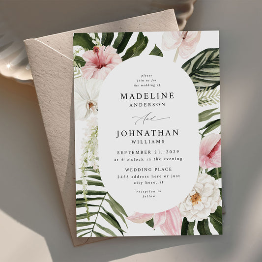 Tropical Floral Oval - Wedding Invitation 2