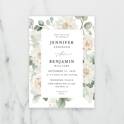 White  Floral - Wedding Invitation