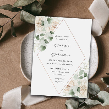 White Floral & Eucalyptus - Wedding Invitation