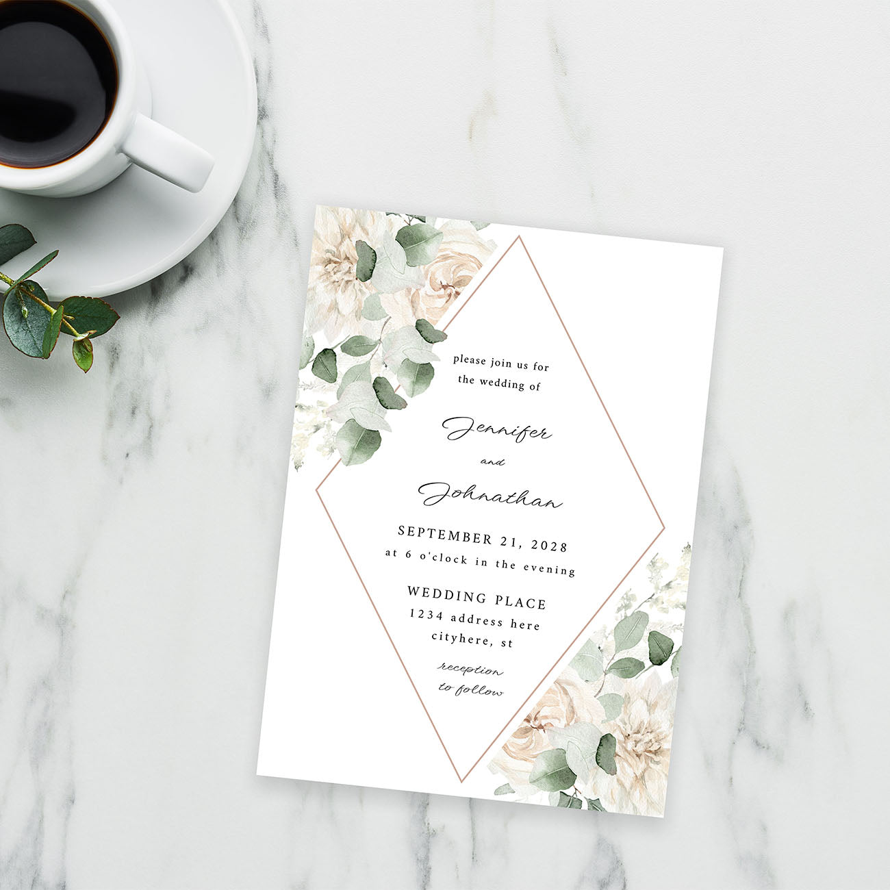 White Floral & Eucalyptus - Wedding Invitation