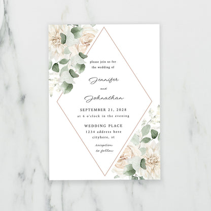 White Floral & Eucalyptus - Wedding Invitation