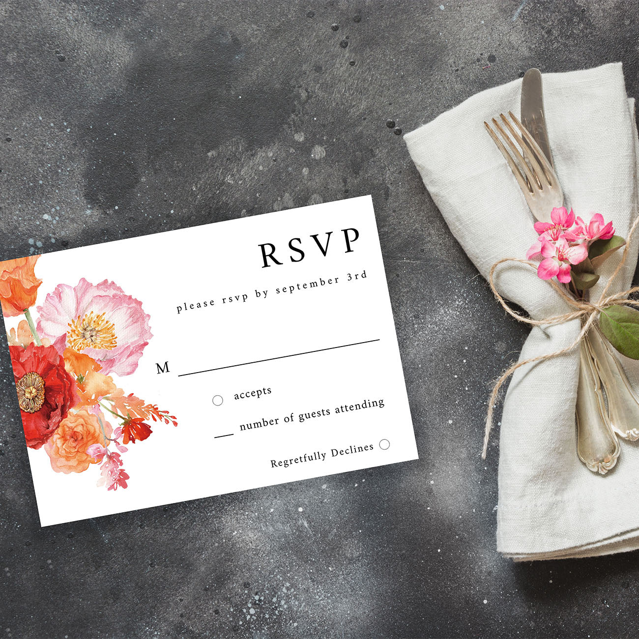 Orange Floral - RSVP no meal