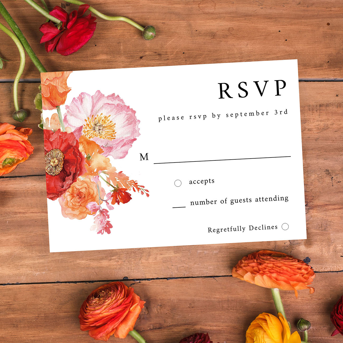 Orange Floral - RSVP no meal