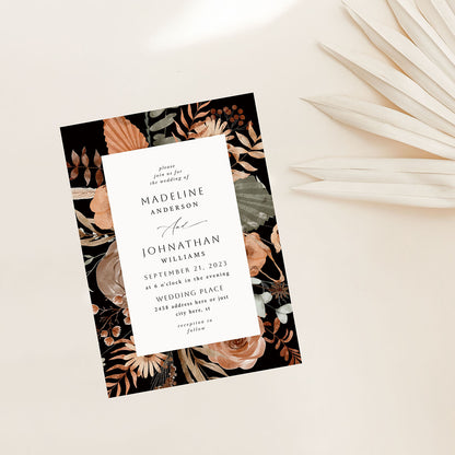 Boho Fall Black - Wedding Invitation