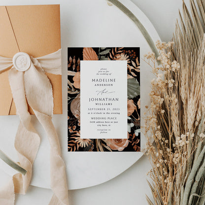 Boho Fall Black - Wedding Invitation