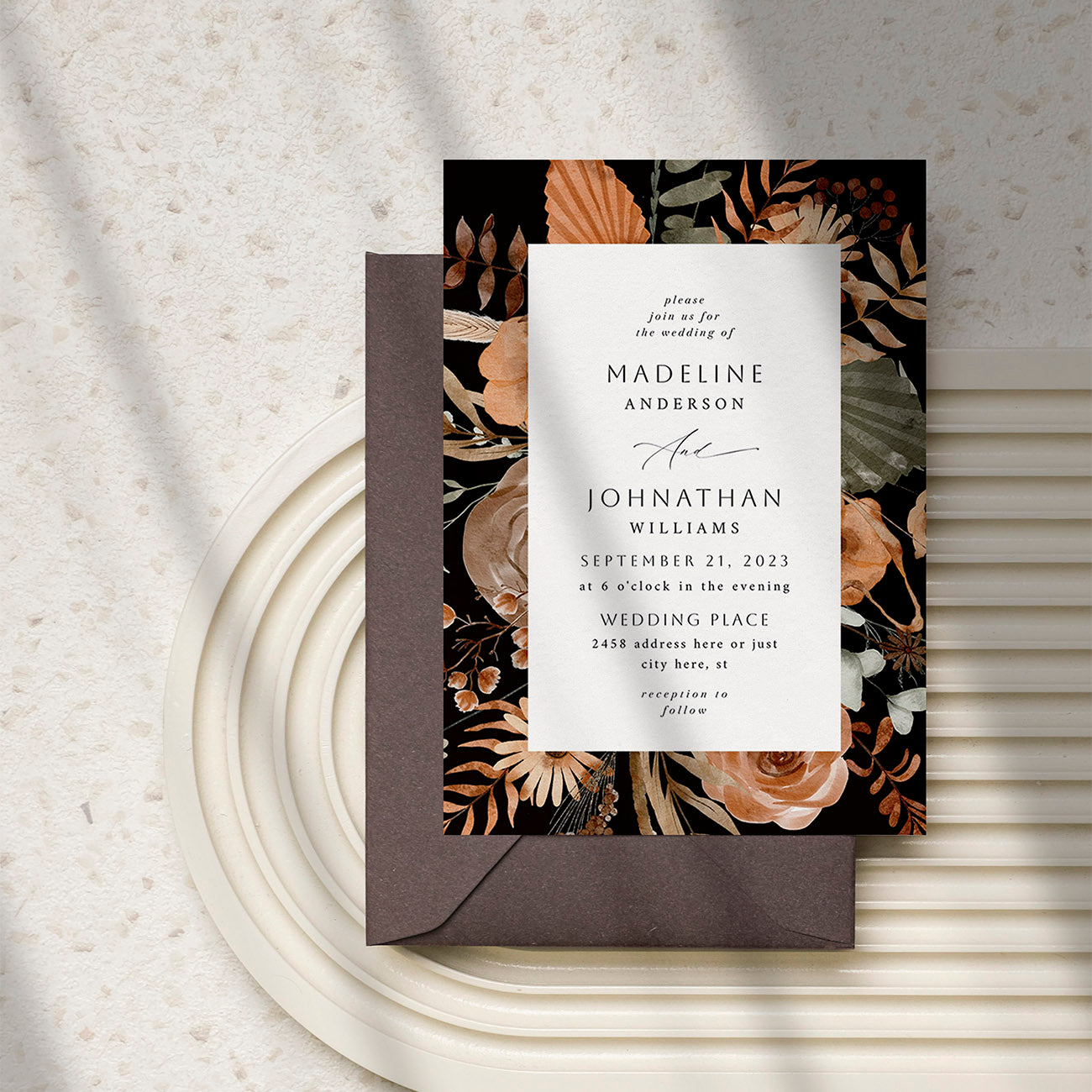 Boho Fall Black - Wedding Invitation