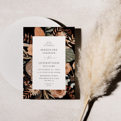 Boho Fall Black - Wedding Invitation