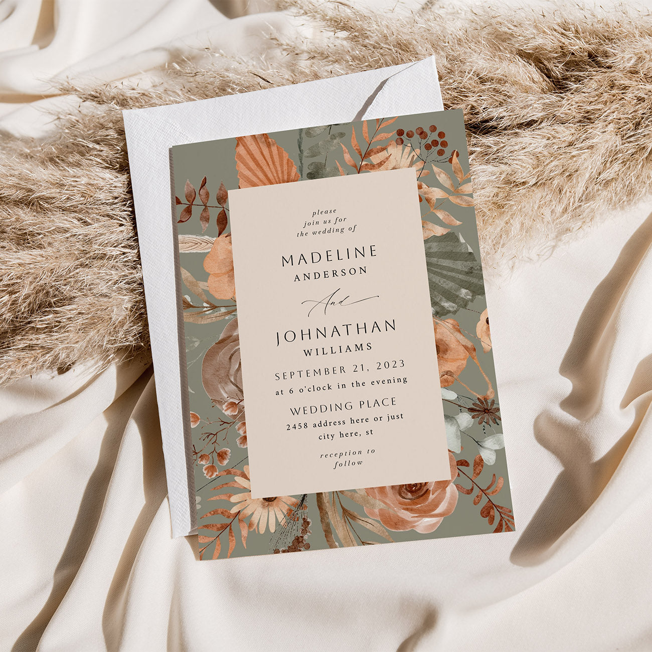 Boho Fall Green - Wedding Invitation