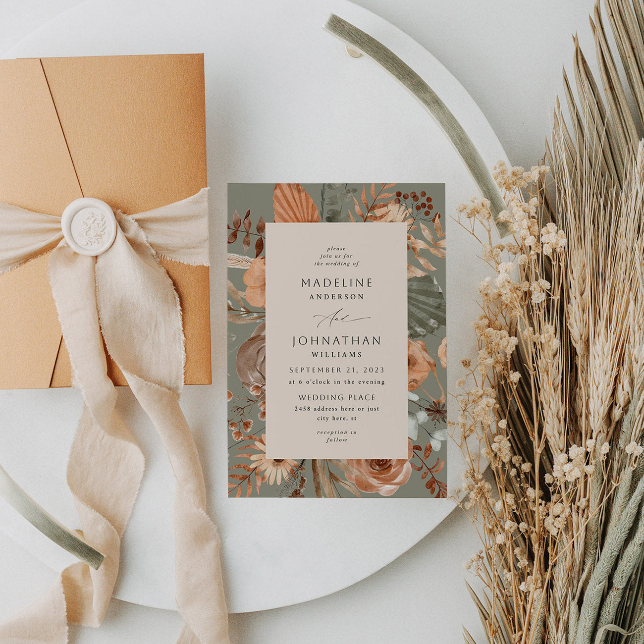 Boho Fall Green - Wedding Invitation