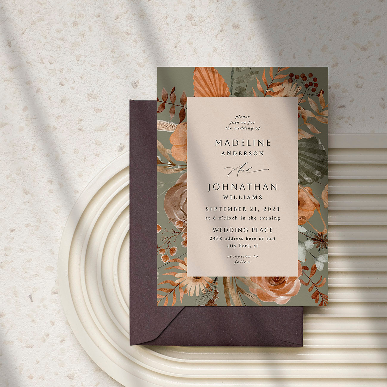 Boho Fall Green - Wedding Invitation