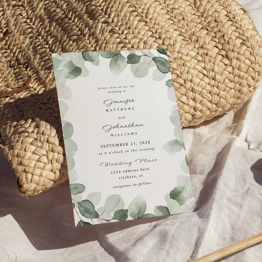 Eucalyptus White Bkg - Wedding Invitation