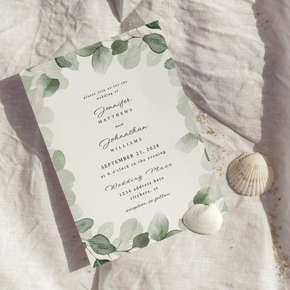 Eucalyptus White Bkg - Wedding Invitation