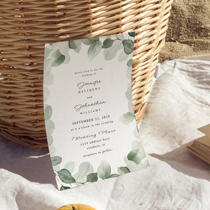 Eucalyptus White Bkg - Wedding Invitation