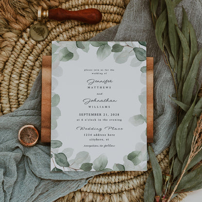 Eucalyptus White Bkg - Wedding Invitation