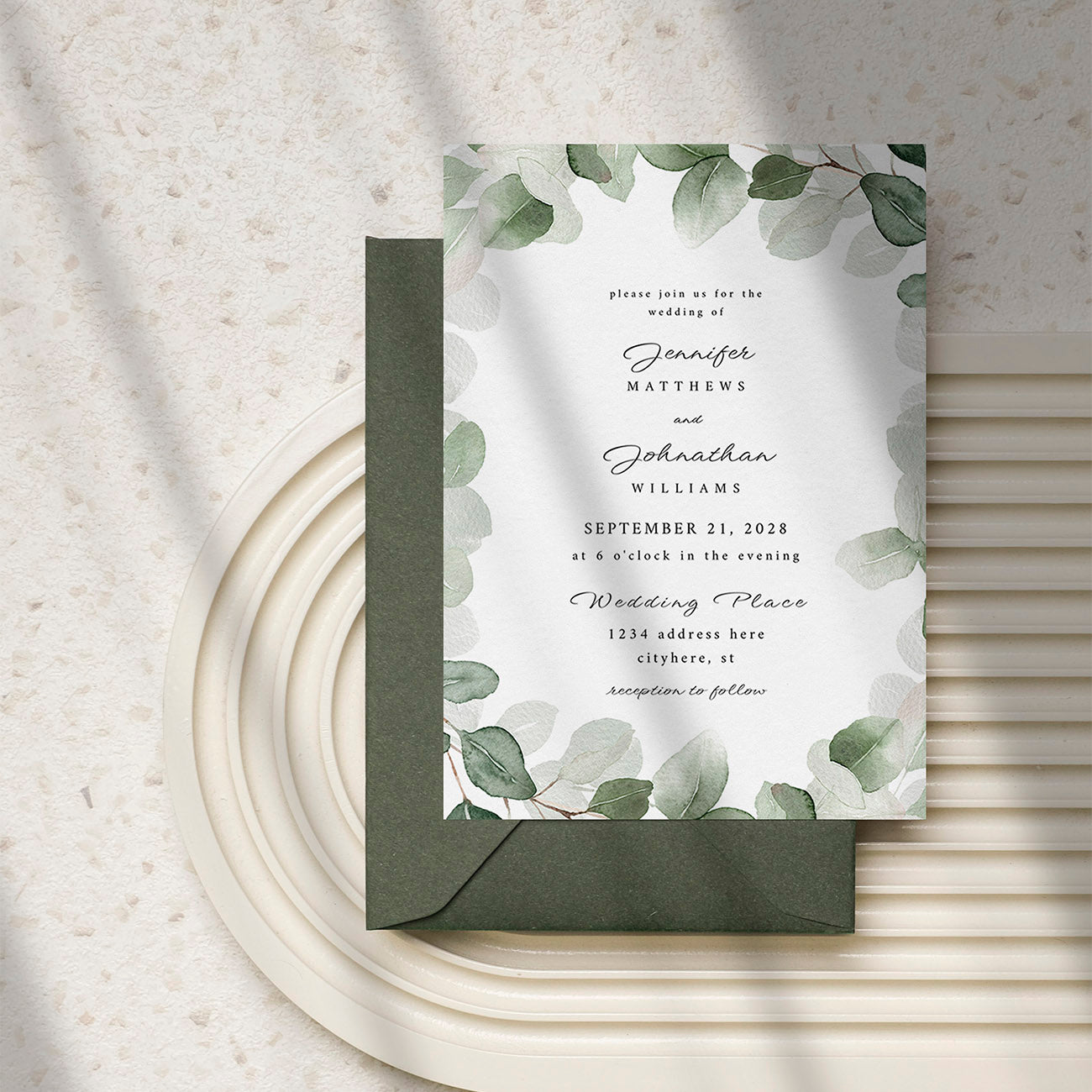 Eucalyptus White Bkg - Wedding Invitation