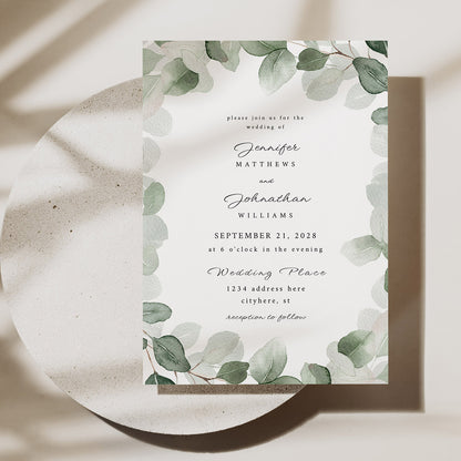 Eucalyptus White Bkg - Wedding Invitation